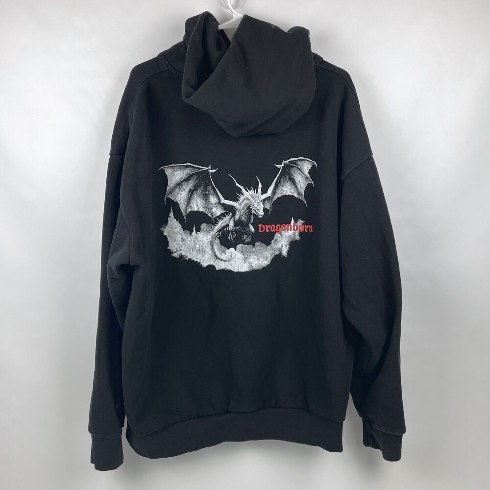 Dragonborn Hoodie Gothic Dragon Graphic Black Heavyweight Lane Seven Men's 2XL